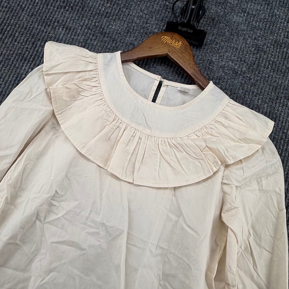 SHEIN Blouse Kids Size 11-12Y Cream Excellent Ruffle Collar Long Sleeve Top